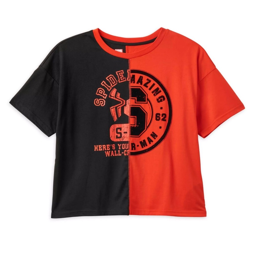 NWT spider man split front teeth shirt short sleeve size 1X red and black